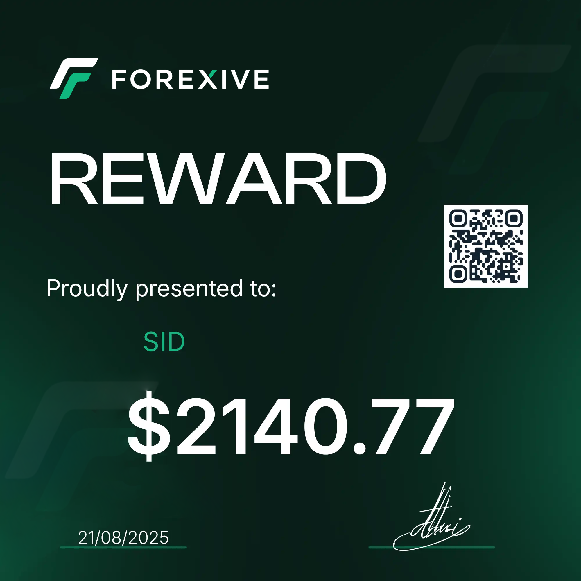 Trader payout certificate