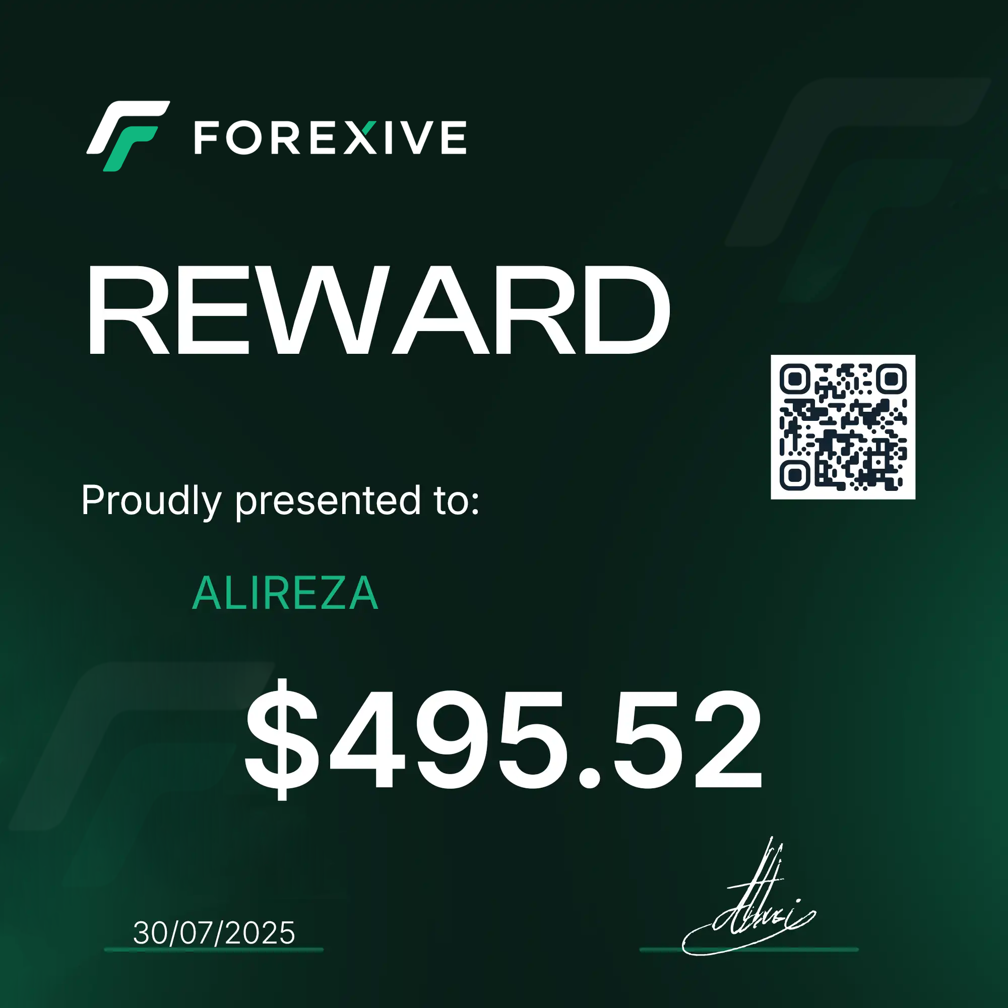 Trader payout certificate