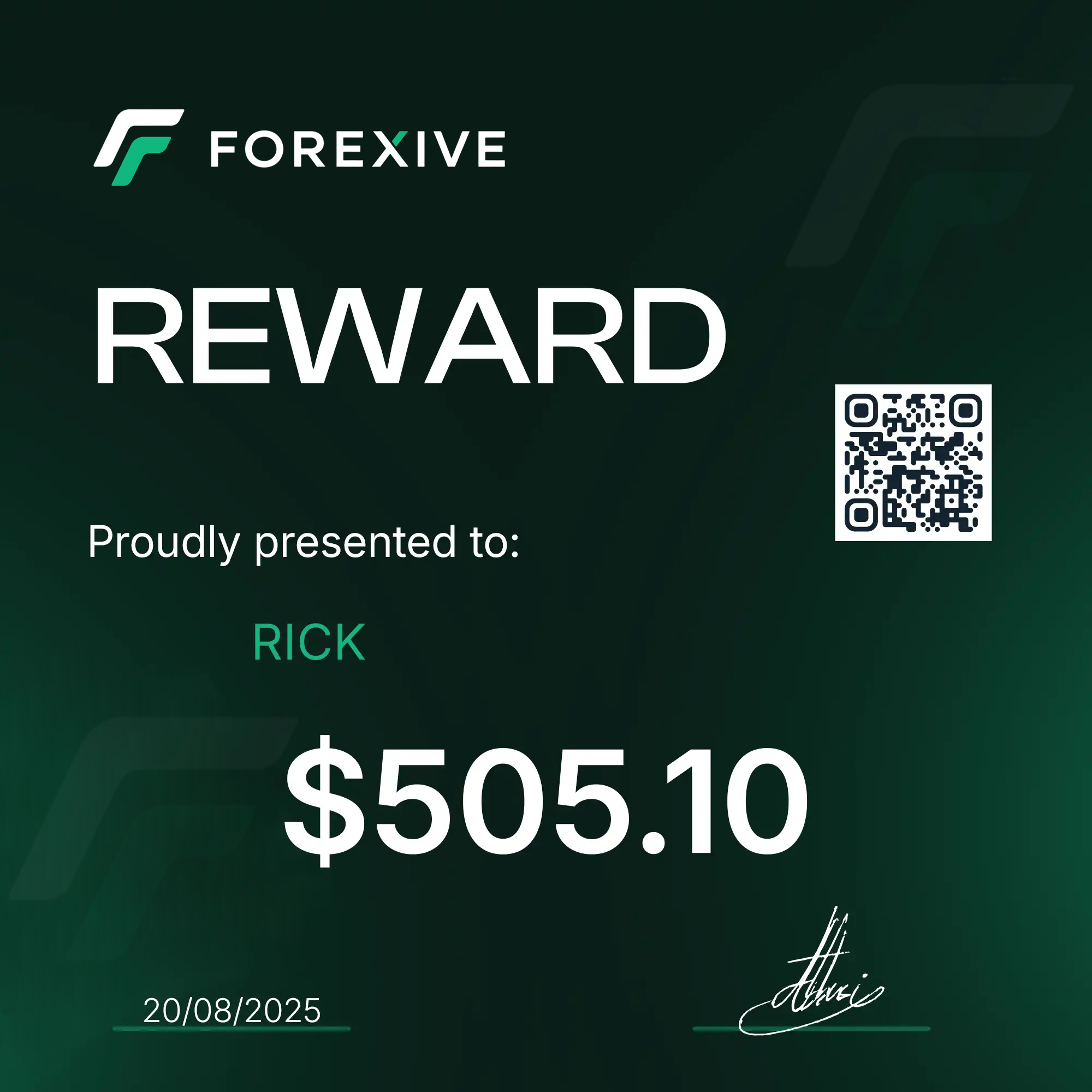 Trader payout certificate