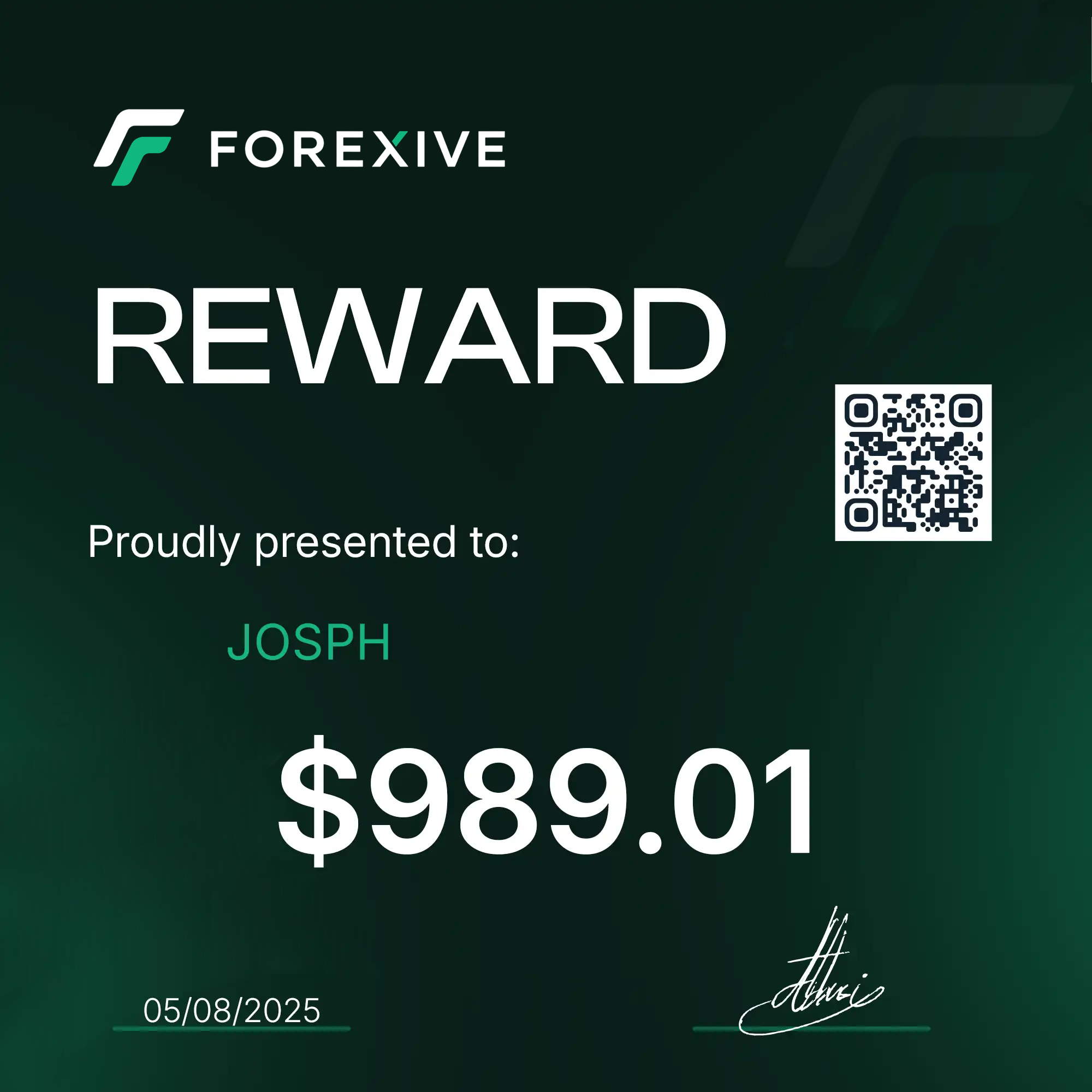 Trader payout certificate